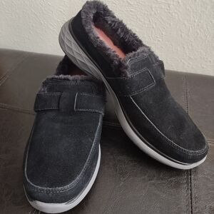 Ryka Liliana Women's Black Suede Leather Faux Fur Lined Mules - Size 9.5M